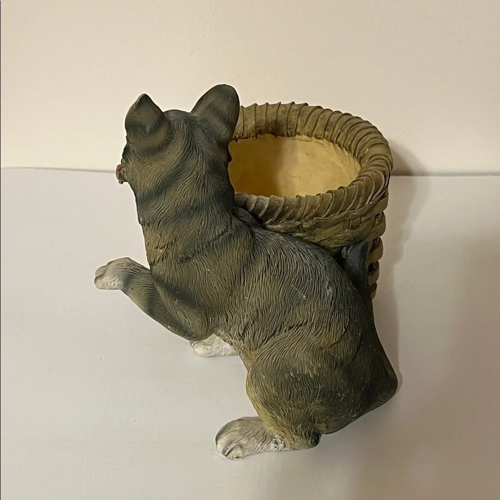 Charming Cat and Basket Figurine - Brown and Tan. Can be used as a Planter.